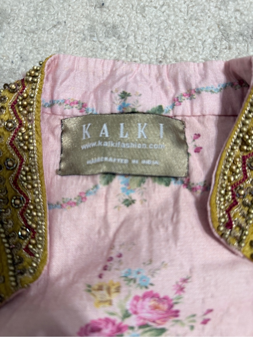 Kalki Pink & Mustard Embroidered Short Blouse - Picture 3 of 3